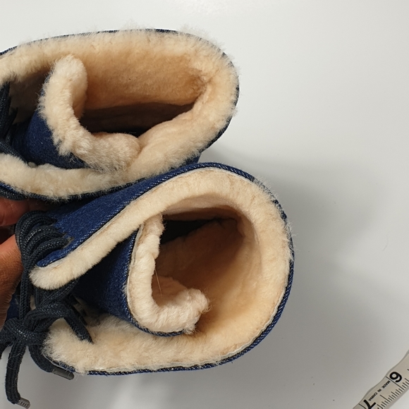 Emu Australia Brooklyn fur and Denim moccasin lace-up booties size 9 - Picture 4 of 15